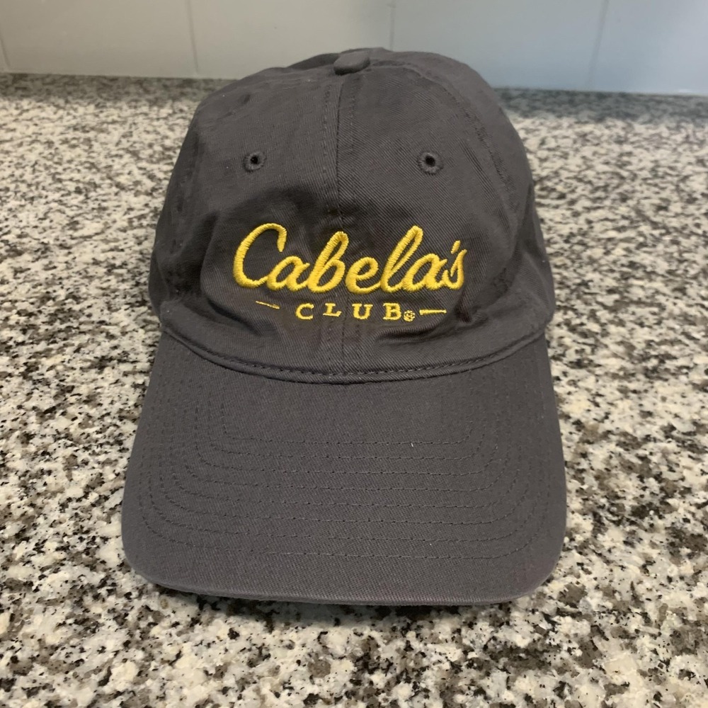 Cabela's Hat Cap Strap Back Gray Yellow Embroidered Dad Hat Baseball‎ Club Mens